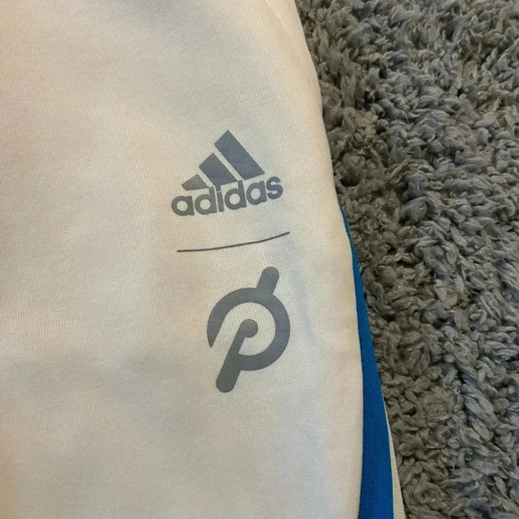Adidas x Peloton: Cream Sweatpants w/ Blue & Black Stripes - Picture 4 of 4